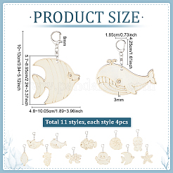 44Pcs 11 Style Wood Pendant Decorations&nbsp;HJEW-PH02316