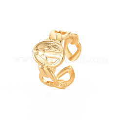 Ion Plating(IP) 304 Stainless Steel Flat Round with Virgin Mary Open Cuff Ring for Women&nbsp;RJEW-S405-176G