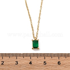 304 Stainless Steel Fern Green Rhinestone Rectangle Pendant Cable Chain Necklaces&nbsp;NJEW-U026-01G