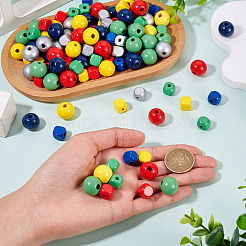 200Pcs 10 Styles Spray Painted Round Natural Schima Wood Beads&nbsp;WOOD-TA0003-02