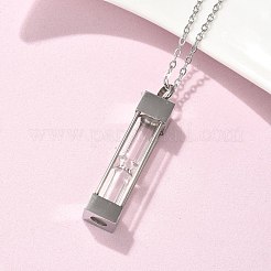 Glass Hourglass Rectangle Pet Memorial Keepsake Urn Ashes Pendant Necklaces&nbsp;NJEW-P326-01P