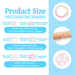 12 Strands 3 Styles Gradient Color Baking Paint Glass Bead Strands&nbsp;DGLA-TA0001-21C