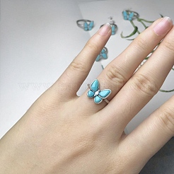 Adjustable Synthetic Turquoise with 925 Sterling Silver Finger Rings&nbsp;RJEW-C155-04