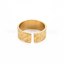 Ion Plating(IP) 304 Stainless Steel Rhombus Grooved Open Cuff Ring for Women&nbsp;RJEW-S405-212G