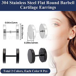 16Pcs 2 Colors Flat Round 304 Stainless Steel Barbell Cartilage Earrings&nbsp;EJEW-BBC0001-63