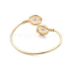 Copper Wire Wrapped Natural Cultured Freshwater Pearl Open Ring&nbsp;RJEW-JR00628