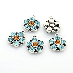 Antique Silver Plated Alloy Rhinestone Flower Pendants&nbsp;LS-ALRI-N016-04