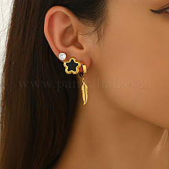 3 Pairs Stainless Steel Flower & Feather Earring Sets&nbsp;VA9717