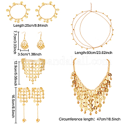 Alloy Flat Round Charms Cluster Bib Necklace & Ring Bracelet & Dangle Earrings & Headwears & Anklets&nbsp;SJEW-AN0001-47