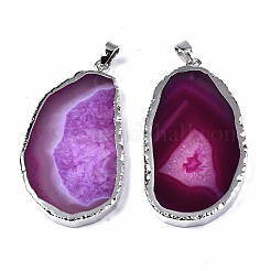 Edge Platinum Plated Natural Agate Slices Big Pendants&nbsp;G-S359-189B