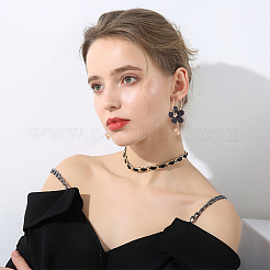 5 Pairs 5 Colors Acrylic Flower Dangle Hoop Earrings with Rhinestone Tassel&nbsp;EJEW-AN0003-70