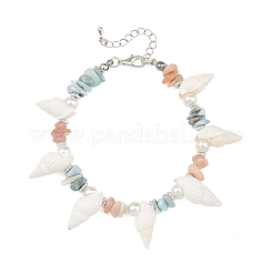 Natural Morganite & Larimar Chips Beads & Natural Spiral Shell Necklaces & Dangle Earring & Bracelets Sets&nbsp;SJEW-JS01387