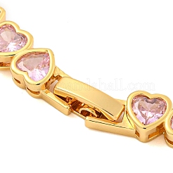 Rack Plating Brass Pave Cubic Zirconia Heart Link Bracelets&nbsp;BJEW-Q347-05G-05