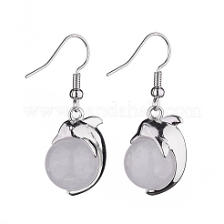 Natural Quartz Crystal Dolphin Dangle Earrings with Crystal Rhinestone&nbsp;EJEW-A092-20P-01