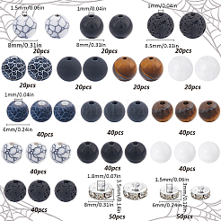 DIY Round Natural Obsidian &  Agate & Lava Rock & Tiger Eye & Synthetic Howlite Jewelry Making Findings Beads Kits&nbsp;DIY-SC0027-48