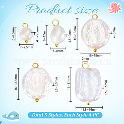 20Pcs 5 Style Natural Pearl Pendants&nbsp;PALLOY-PH01822