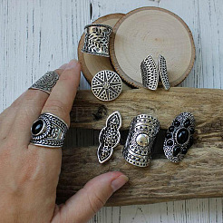 8Pcs Retro Alloy and Resin Cuff Open Rings Set&nbsp;WG49266-01