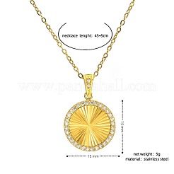 304 Stainless Steel Micro Pave Clear Cubic Zirconia Round Medal Pendant Necklaces&nbsp;WGE37BE-01