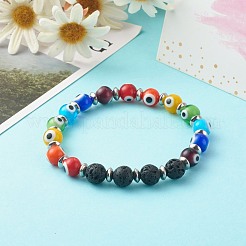 Handmade Evil Eye Lampwork Beaded Stretch Bracelets&nbsp;BJEW-JB06467