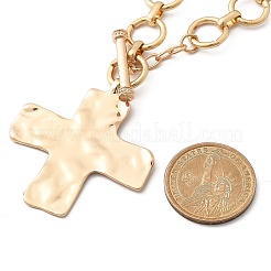 Alloy Textured Cross Pendant Ring Link Chain Necklaces for Women&nbsp;LS-NJEW-B120-03