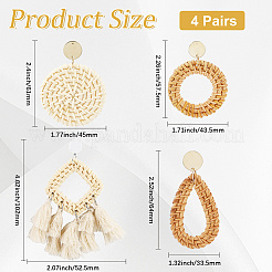 4 Pairs 4 Styles Rattan Dangle Stud Earrings&nbsp;EJEW-SP0001-16C