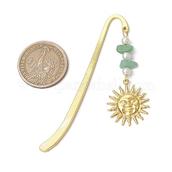Natural Red Aventurine & Green Aventurine & South Red Agate & Sunstone Chips & Brass Sun Charms Bookmarks&nbsp;AJEW-JK00370