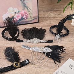 5Pcs 5 Styles Feather with Plastic Headbands&nbsp;OHAR-WR0001-08