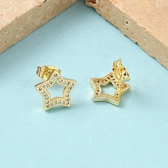 Star Brass Micro Pave Clear Cubic Zirconia Stud Earrings&nbsp;EJEW-Z144-04G