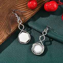 Hexagon Natural Shell Dangle Earrings&nbsp;EJEW-K298-02P