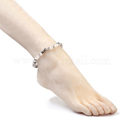 Natural Tourmalinated Quartz/Black Rutilated Quartz Chip Beads Anklets&nbsp;AJEW-AN00229-03