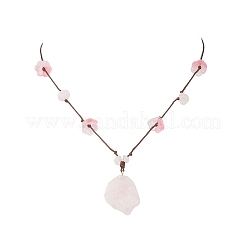 Raw Rough Natural Stone Nuggets Pendant with Handmade Lampwork Flower Adjustable Waxed Polyester Cord Necklaces for Women&nbsp;NJEW-TA00210-02