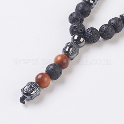 Natural Lava Rock Beaded and Natural & Synthetic Mixed Stone Pendant Necklaces&nbsp;NJEW-I221-02