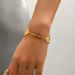 Vintage Dyed Natural Coffee Agate Rice Bead Charm Brass Embossed Coin Link Chain Bracelets for Women&nbsp;XX5921