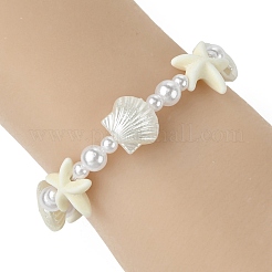 Adjustable Starfish & Shell Shape ABS Imitation Pearl and Synthetical Turquoise Beaded Braided Bead Bracelets for Women&nbsp;BJEW-JB13814