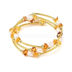 Nuggets Natural Amber and Pearl Wrap Cuff Bangles&nbsp;BJEW-JB14492