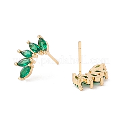 Green Clear Cubic Zirconia Leaf Stud Earrings&nbsp;KK-E005-22G