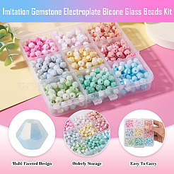 9 Strands 9 Colors Anti-Tarnish Electroplate Bicone Glass Beads Strands&nbsp;EGLA-TA0013-27
