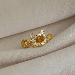 304 Stainless Steel Rhinestone Open Cuff Rings for Women&nbsp;LM3811-1