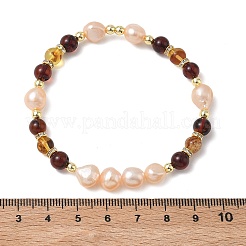 Natural Freshwater Pearl and Amber Beads Stretch Bracelets for Women&nbsp;BJEW-JB13723
