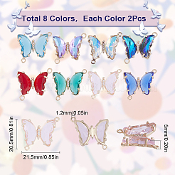 16Pcs 8 Colors Brass Glass Connector Charms&nbsp;KK-SC0003-64