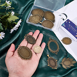 12Pcs 12 Styles Tibetan Style Zinc Alloy Pendant Cabochon Settings&nbsp;TIBEP-SC0003-48