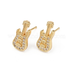 Brass Micro Pave Clear Cubic Zirconia Guitar Stud Earrings&nbsp;EJEW-F400-08G