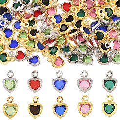 50Pcs 5 Colors Heart Rack Plating Brass Glass Charms&nbsp;KK-YW0004-09G