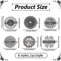6Pcs 6 Styles Vintage Alloy Filigree Flower Anti-Slip Sweater Pins&nbsp;FIND-CY0002-28