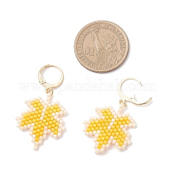 304 Stainless Steel Glass Seed Beads Leaf Leverback Earrings&nbsp;EJEW-MZ00536-01