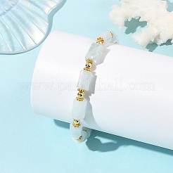 Faceted Column Natural Aquamarine & Synthetic Non-magnetic Hematite Beaded Stretch Bracelets&nbsp;BJEW-JB14179