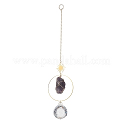 3Pcs Nuggets Natural Amethyst & Fluorite & Rose Quartz & Glass Round Hanging Suncatchers&nbsp;HJEW-JM04660