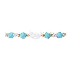 Synthetic Turquoise & Natural Freshwater Shell Moon Charm Bracelets&nbsp;BJEW-MZ00303-01