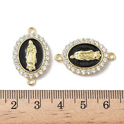 Brass Micro Pave Clear Cubic Zirconia Enamel Oval with Virgin Mary Connector Charms&nbsp;KK-L243-11G-B