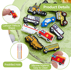 18Pcs 9 Styles Food Grade Eco-Friendly Cartoon Vehicle Silicone Focal Beads&nbsp;SIL-HS0001-04